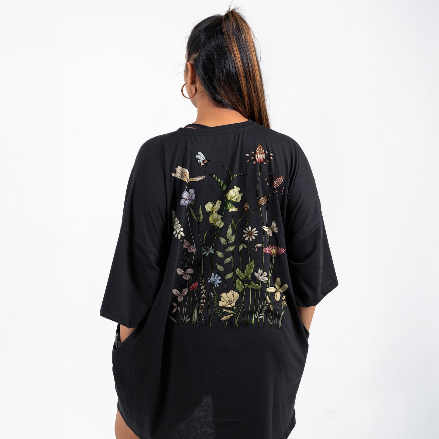 Black floral relax tee back